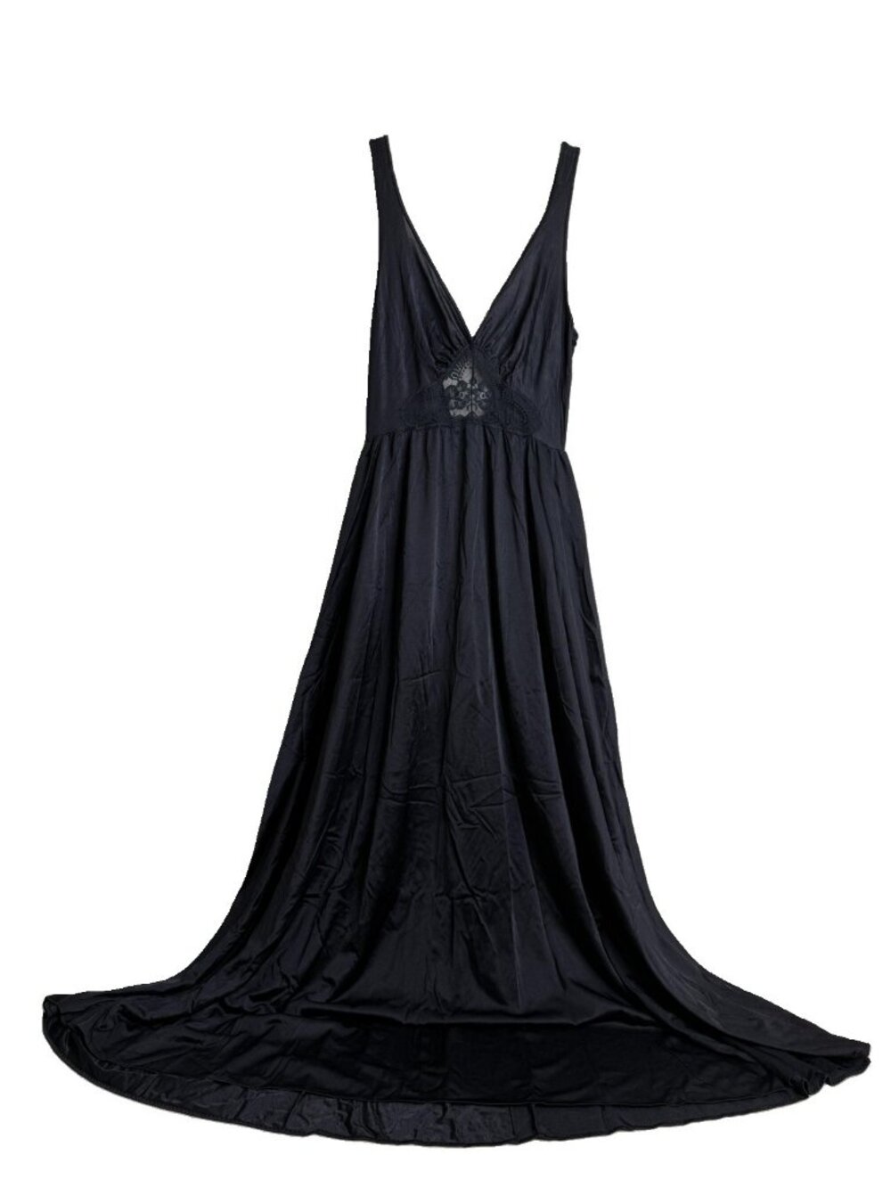 VTG Small Black Lace Body Satin Halter Nightgown Flowy 56"L Maxi Sexy Nylon EUC